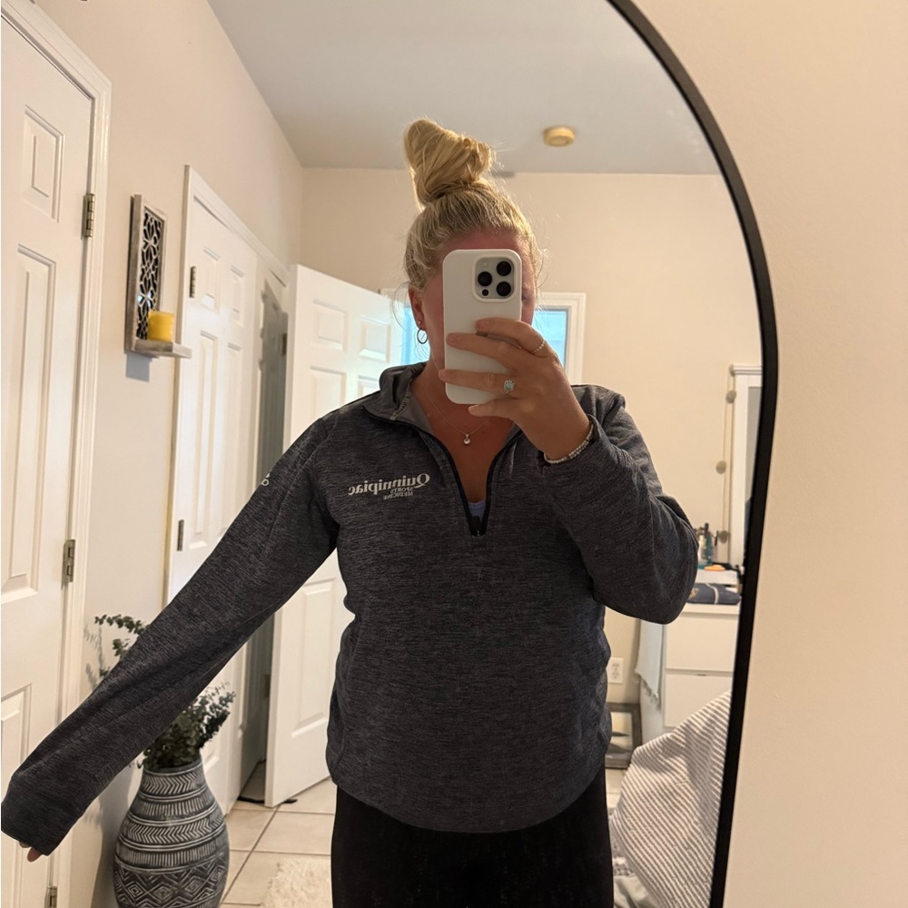 Adidas Gray Long Sleeve Polo Sweatshirt Quinnipiac